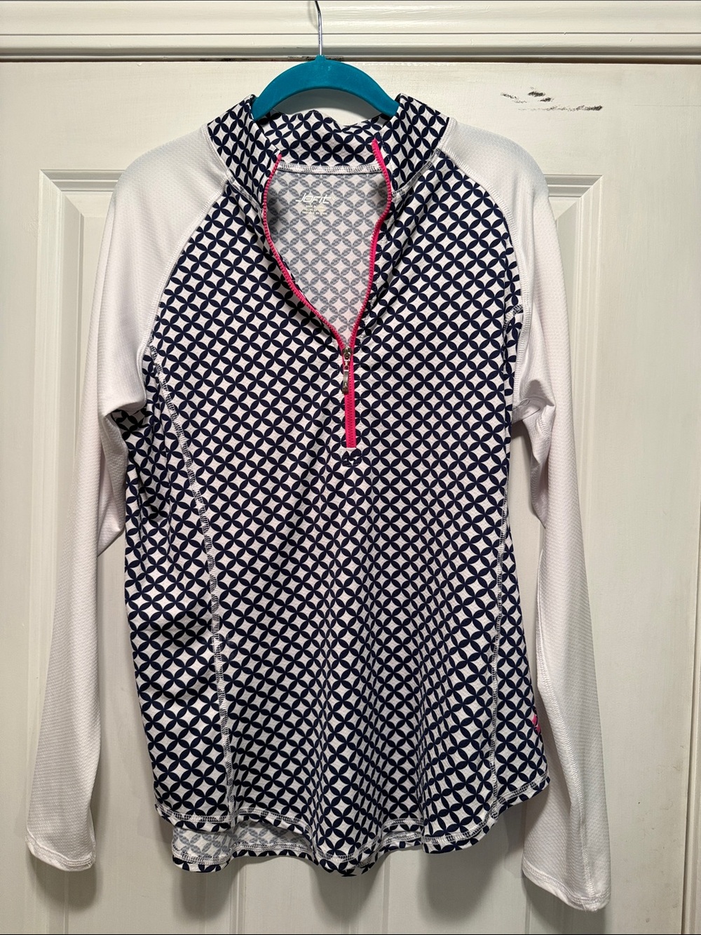 Jofit Navy and White Geometric Print Athletic Top Great for golf